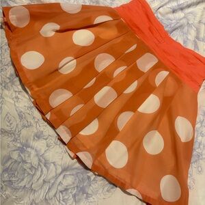 Orange Polka Dot Pleated Skirt